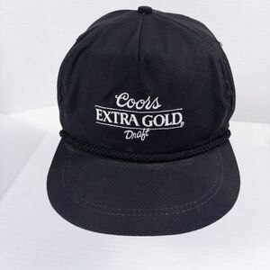 Vintage Coors Extra Gold Draft Hat USA Made Rope Leather Strapback Black Trucker